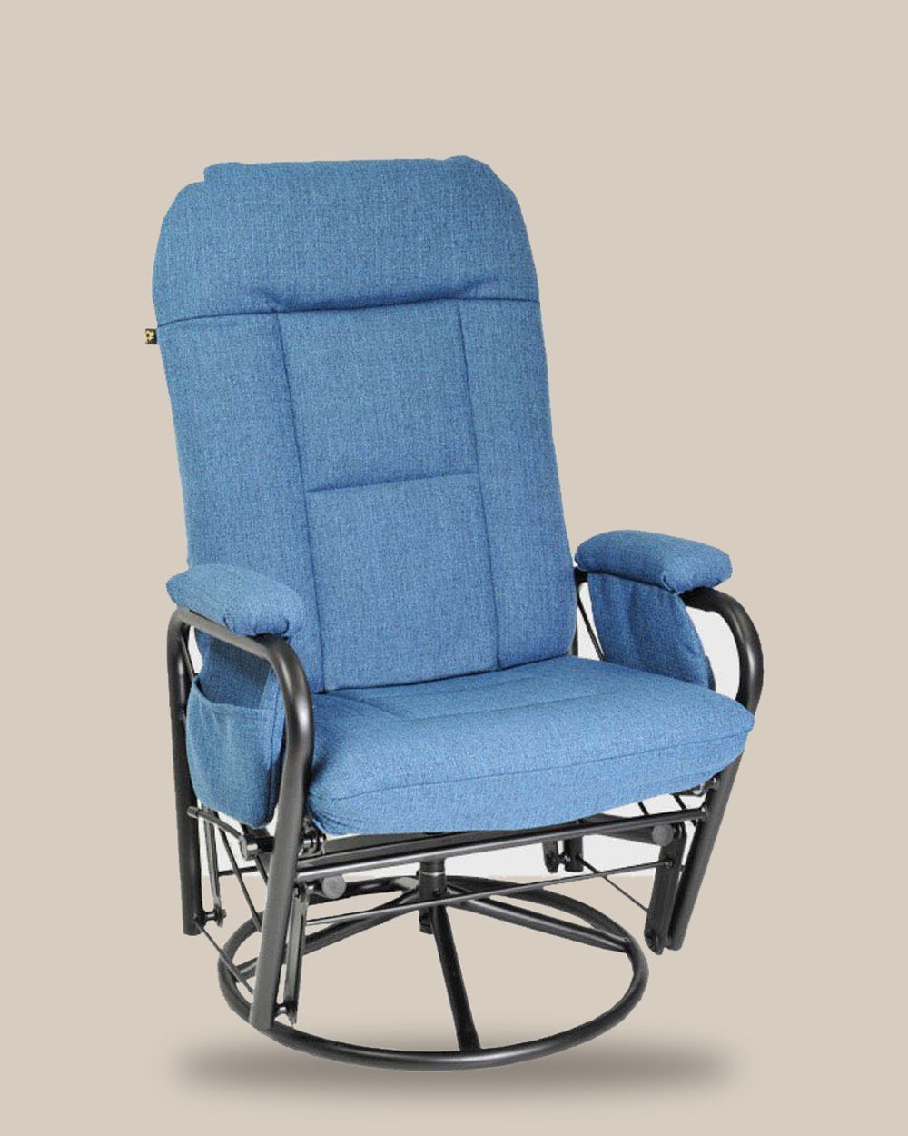 Fauteuil de la collection EKO, tissu bleu franc, piètement pivotant circulaire